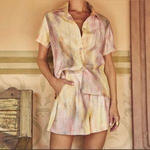 Hunter Bell Linen Tie Dye Like Sunset High Wasted Shorts